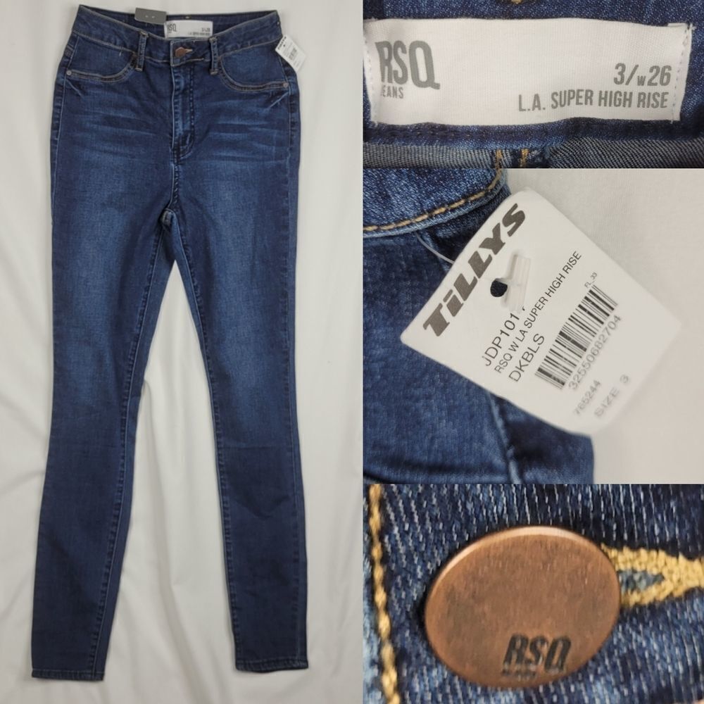 NEW 3 TILLYS RSQ super high rise dark wash jeggings stretch skinny jeans NWT